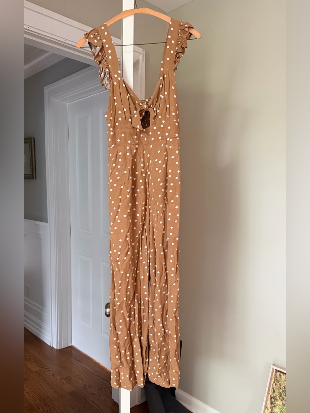 l*space Camel Polka Dot Tie-Front Jumpsuit